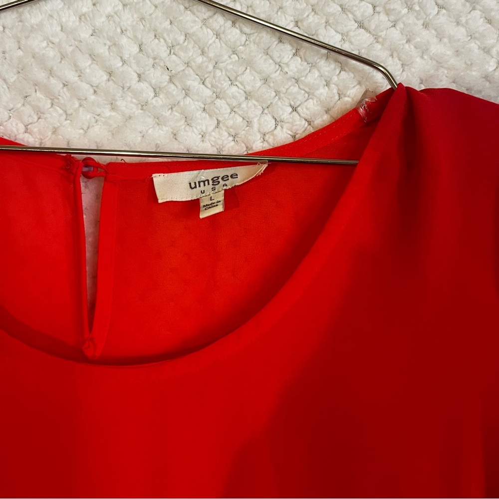 Umgee Dress Vibrant Coral Flowy Dress Bell Long Sleeves Flirty Sz Large NWT - Picture 4 of 8